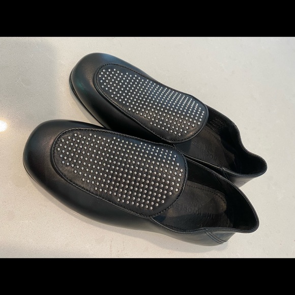 The Kooples calfskin + pigskin black leather studded loafers. Size 7. Like new - Picture 5 of 9